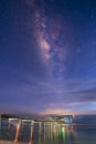 Beautiful Galaxy Star Bridge milky way with wooden jetty