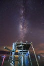 Beautiful Galaxy Star Bridge milky way with wooden jetty