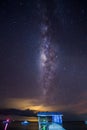 Beautiful Galaxy Star Bridge milky way with wooden jetty