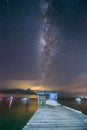 Beautiful Galaxy Star Bridge milky way with wooden jetty