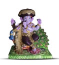 Beautiful Ganesha statue in the pose of Lord Krishna. Handcrafted, cute Ganesh murti on isolated background