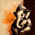 beautiful ganpati ancient portrait with flowers generative AI