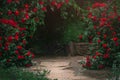 Beautiful garden with blooming rose bushes in summer