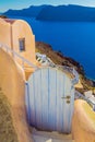 Beautiful gate in Oia village, caldera view, Santorini island, Greece Royalty Free Stock Photo