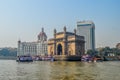 Beautiful Gateway of India near Taj Palace hotel on the Mumbai harbour with many jetties on Arabian sea