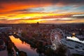 Beautiful Gdansk city over the Motlawa river at sunset. Poland Royalty Free Stock Photo