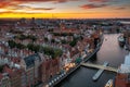 Beautiful Gdansk over the Motlawa river at sunset. Poland Royalty Free Stock Photo