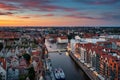 Beautiful Gdansk over the Motlawa river at sunset. Poland Royalty Free Stock Photo