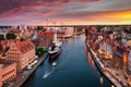 Beautiful Gdansk over the Motlawa river at sunset. Poland Royalty Free Stock Photo