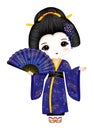 Vector Beautiful Geisha in Blue Kimono