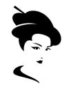 Geisha black and white vector portrait