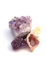 Beautiful gems. Amethyst drusen and agate geode with multi-colored quartz crystals Royalty Free Stock Photo