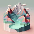 Beautiful generative AI illustration of simple layered vector style landscape surreal fantasy art with lovely pastel vibrant