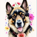 A beautiful German Shepherd dog. Watercolor painting. Noble Guardians. Generative AI