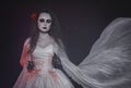 Beautiful ghost woman in wedding bloody dress