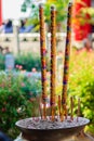 Beautiful giant ornate joss sticks with dragon symbol, giant golden joss sticks at Chinese temple as offering during Chinese New Royalty Free Stock Photo