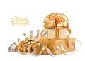 Beautiful Gift box in gold wrapping paper Royalty Free Stock Photo