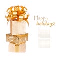 Beautiful Gift box in gold wrapping paper isolated Royalty Free Stock Photo