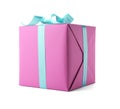 Beautiful gift box with ribbon white background Royalty Free Stock Photo