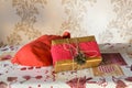 Beautiful gift boxes for christmas. Beautifully packaged gift boxes. surprise under the tree Royalty Free Stock Photo