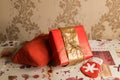 Beautiful gift boxes for christmas. Beautifully packaged gift boxes. surprise under the tree Royalty Free Stock Photo