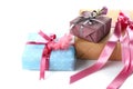 Beautiful gift boxes on white background Royalty Free Stock Photo