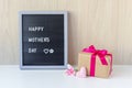A beautiful gift and a decorative sign with the message: Happy Mother`s Day.