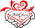 Gift in hands with love Royalty Free Stock Photo