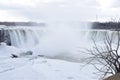 Beautiful gigantic frozen Horseshoe Niagara Waterfalls with a big tree on a frozen spring day in Niagara Falls in Ontario, Canada Royalty Free Stock Photo