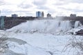 Beautiful gigantic frozen Niagara Waterfalls on a frozen spring day in Niagara Falls in Ontario, Canada