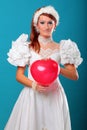 Beautiful ginger red heart dress of Snow Queen Royalty Free Stock Photo