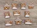 Group of ornate Christmas gingerbreads on a wood background Royalty Free Stock Photo