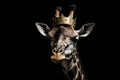 Beautiful Giraffe In Gold Crown On Matte Black Background. Generative AI