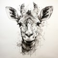 Beautiful Giraffe Head Tattoo Illustration In Ink Wash Style