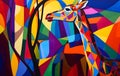 A beautiful giraffe, modern artwork, abstract colorful painting with geometric shapes. Hand drawn digital painting. Generative AI