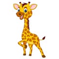 Beautiful giraffe smiling and lifting one leg cartoon vector illustration Royalty Free Stock Photo