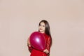 Beautiful girl with air balloon. valentines day, birthday, womens day, anniversary, holiday celebration concept Royalty Free Stock Photo