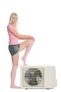 Beautiful girl with the air conditioner. Royalty Free Stock Photo
