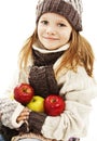 Beautiful girl with apple. Winter style.