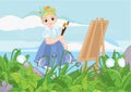 Beautiful girl artist painting on canvas Royalty Free Stock Photo