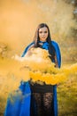 Woman with a colorful smoke bomb, ideas for party Royalty Free Stock Photo