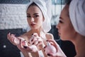 Girl in the bathroom Royalty Free Stock Photo