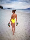 Beautiful girl on the beach, Doclet, Doc let beach in Nha Trang Vietnam. seaside. Royalty Free Stock Photo