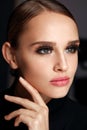 Beautiful Girl With Beauty Face, Makeup And Long Black Eyelashes Royalty Free Stock Photo