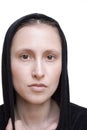 Beautiful girl in black hood, close up Royalty Free Stock Photo