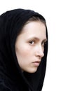 Beautiful girl in black hood, close up Royalty Free Stock Photo