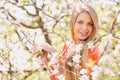 Beautiful girl in blooming tree in spring Royalty Free Stock Photo