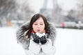 Beautiful girl blowing on snow Royalty Free Stock Photo