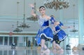 A beautiful girl in blue elegant gown was perform at King umbrella festival, Surakarta, Jawa tengah, Indonesia, September 4 2022