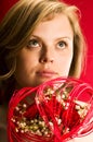 Beautiful girl with bouquet of may-lilies Royalty Free Stock Photo